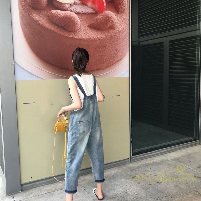 オーバーオール サロペット | サロペットパンツ オーバーオール デニム ゆったり ハイウエスト レディース カジュアル ヴィンテージ加工 無地 2020夏コーデ 復古風 デイリーコーデ
