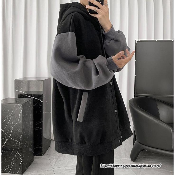 パーカー ジャケット コート | パーカー メンズ カーディガン 長袖 アウター トップス ジャケット 羽織り ボタン ドッキング ポケット フード付き パーカ ボリューム袖 ゆったり 秋物 秋冬