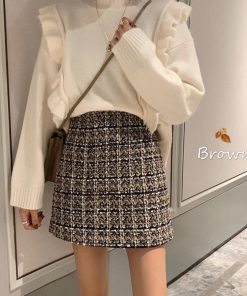 ひざ丈スカート | タイトスカート ハイウエスト チェック柄 レディース 台形スカート スカート ミニスカート ツイード