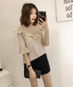 シャツ・ブラウス | 夏ブラウス 五分袖 フレアスリーブ ベージュ 可愛い 30代40代 レディースシャツ 夏服