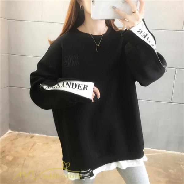 パーカー | トレーナー レディース 秋物 長袖フェイク ロングT 重ね着風 スウェット トップス 秋服 ゆったり 秋冬 大人 プルオーバー 20代30代40代50代60代
