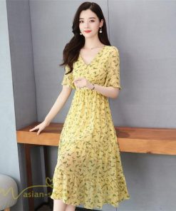 ミディアム | ワンピース Aライン レディース 着痩せ 上品 カジュアル Vネック カジュアル 春 夏 花柄 きれいめサマー ワンピース 通勤 通学 ソフト 膝丈 大人 お出かけ