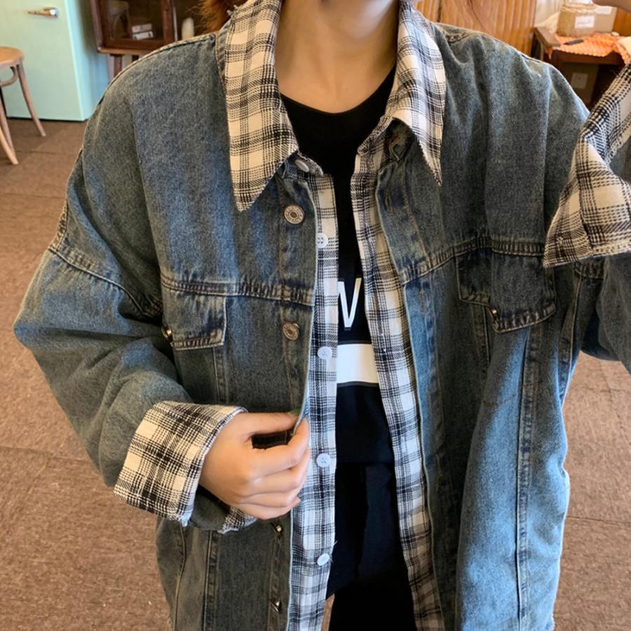 テーラードジャケット | ジャケット オーバーサイズ アウター 秋冬 レディース ドッキング デニム Gジャン