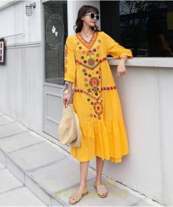 マキシ | ワンピ ワンピース ロング丈 七分袖 レディース 大人 おしゃれ きれいめ お出かけ 大人可愛い 白 青 赤 春夏秋 旅行 20代30代40代 民族風 オレンジ 海