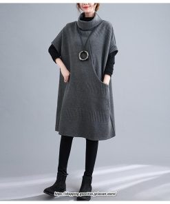 マキシ | ニットワンピース レディース チュニック デザイン タートルハイネック ニット 暖か 斜めスリット 着痩せ キレイめ 上品 おしゃれ フェミニン 通勤