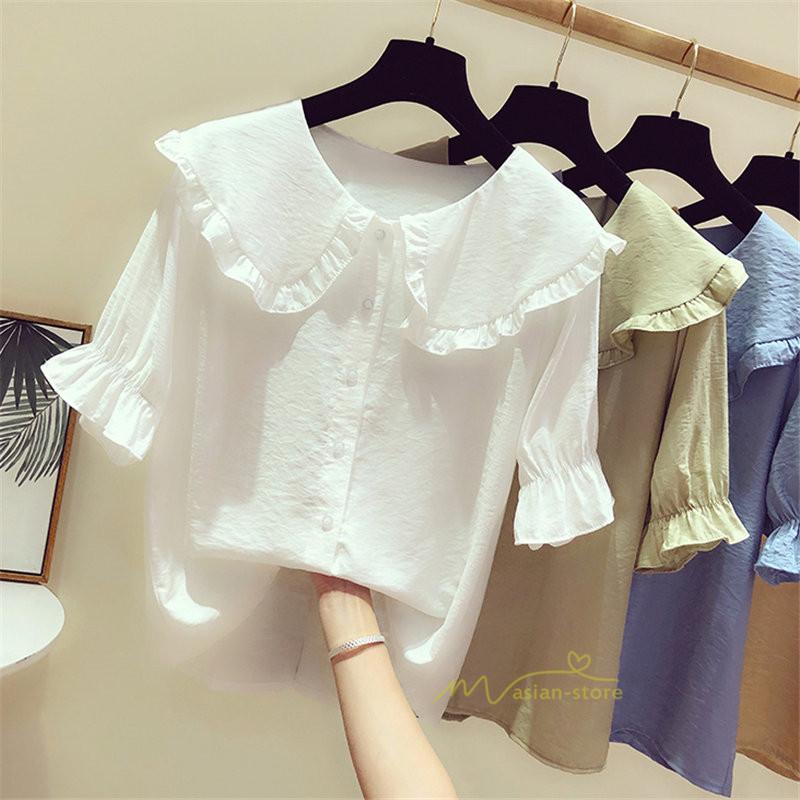 シャツ・ブラウス | ブラウス シャツ レディース スクエアネック 半袖 可愛い ブラウス 着痩せ 半袖トップス ベルスリーブ きれいめ 通勤 デイリーコーデ 韓国ファッション