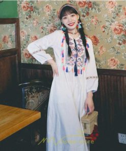 マキシ | ワンピース レディース ロング丈 マキシ丈 長袖 パーティー 白 赤 黄色 青 綿麻 二次会 謝恩会 同窓会 服装 カジュアル 刺繍 40代 夏 30代 20代 秋 50代