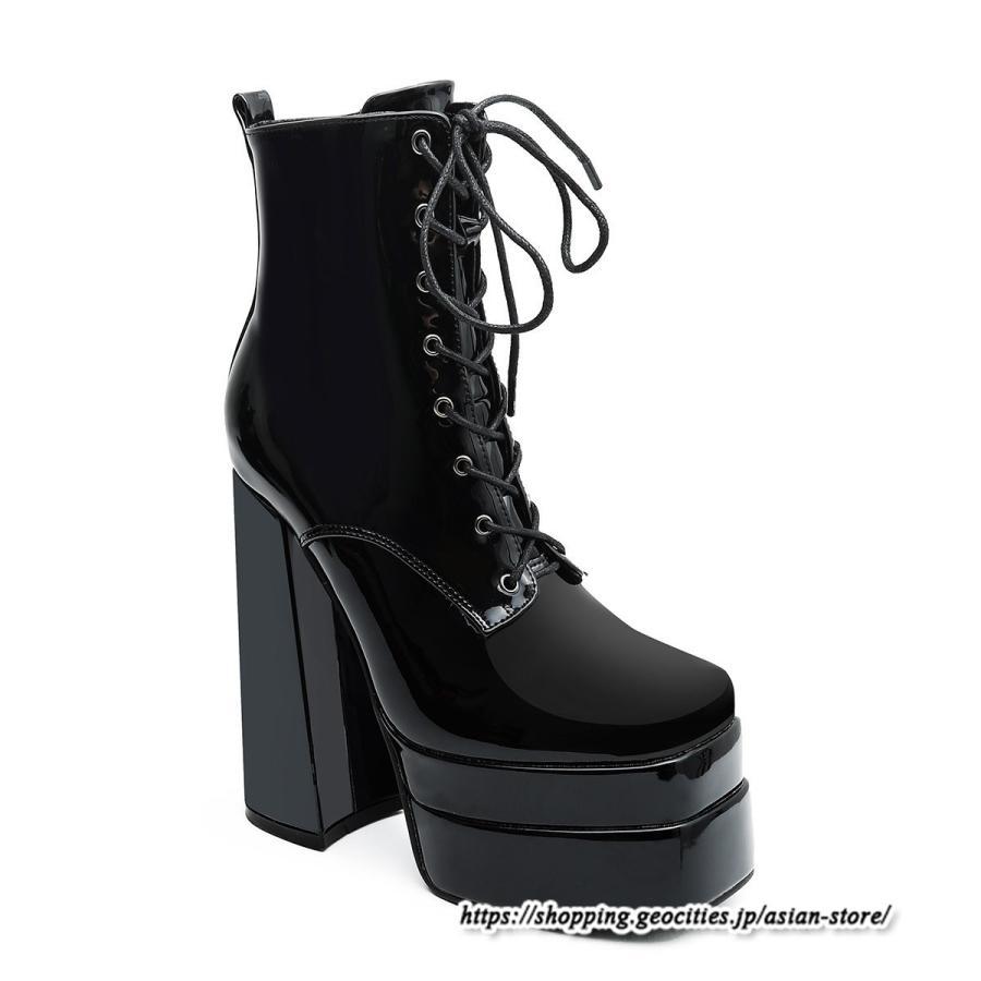 ショートブーツ | 大きいサイズ26.5cm レディース 厚底ブーツ 上品 ブーツ 秋冬 春 チャンキーヒール ハイヒール 太ヒール レースアップ コス スクエアトゥ