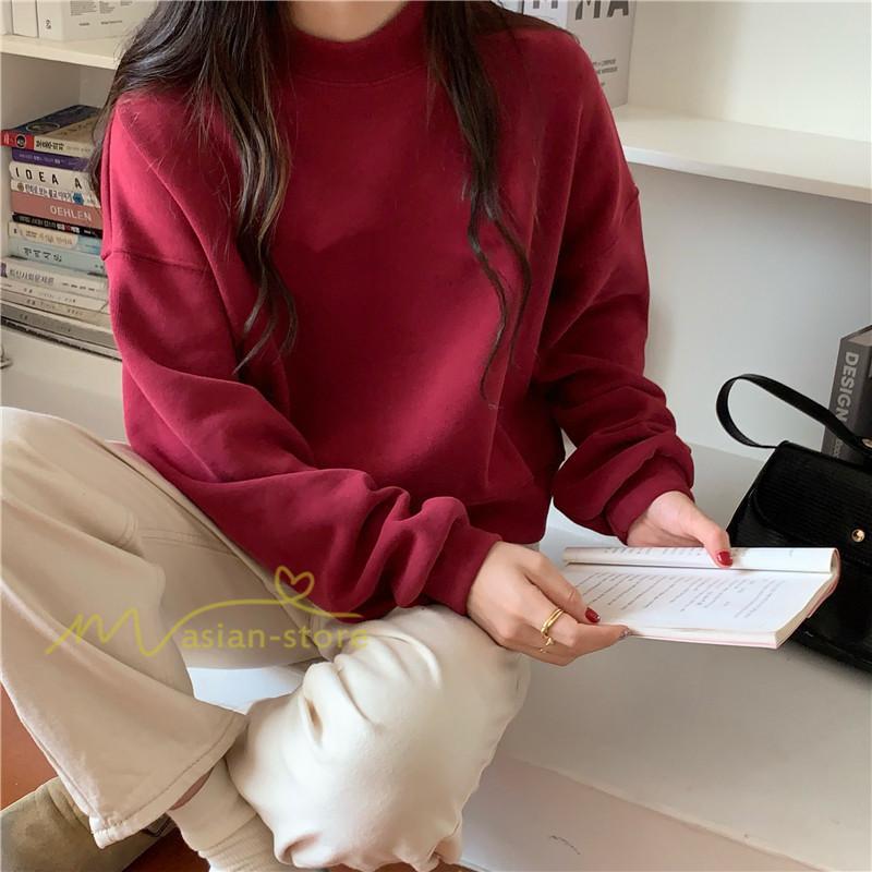 パーカー | 長袖トレーナー レディース トップス 無地 可愛い トレーナー 新作 長袖 スウェット モックネック ハイネック 秋冬 お出かけ コーデ カジュアル ゆったり