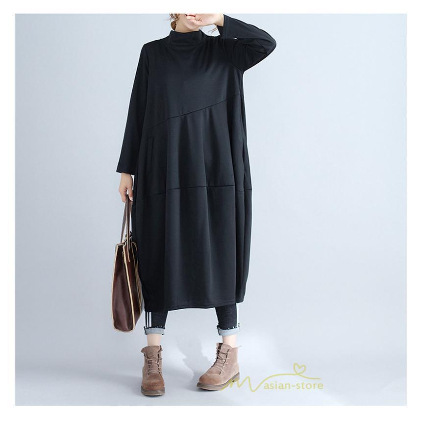 マキシ | ワンピース レディース 春秋 長袖 ゆったり ロング丈ワンピース シンプル 体型カバー 大きいサイズ 新作 カジュアル きれいめ 無地 30代 40代 着痩せ