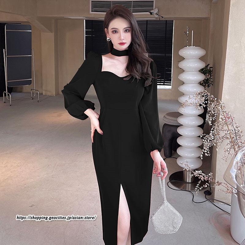 タイト | セクシーワンピース 二次会ワンピース 上品 高級感 ワンピース 長袖 タイトワンピース スリム 美ライン スリット お呼ばれワンピース 結婚式 オフィス 通勤