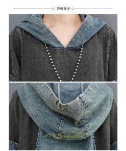 デニムワンピース | ワンピース デニム レディース 40代 ロング チュニック 長袖 ゆったり 体型カバー フード付き ポケット 切り替え 大きいサイズ