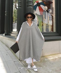 マキシ | ニットベストワンピース レディース 40代 秋冬 ワンピース Vネック ニットロングベスト ニットワンピース ゆったり ひざ下 オシャレ 韓国風 無地カジュアル