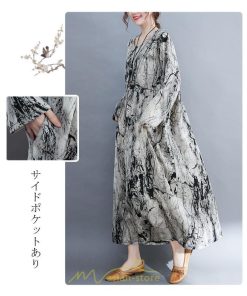 マキシ | 長袖ワンピース 秋物 レディース ロングワンピース 夏 30代40代 大人 秋ワンピース 新作 ワンピース Aラインワンピ 広い裾 旅行 ゆったり 可愛い 揺れる