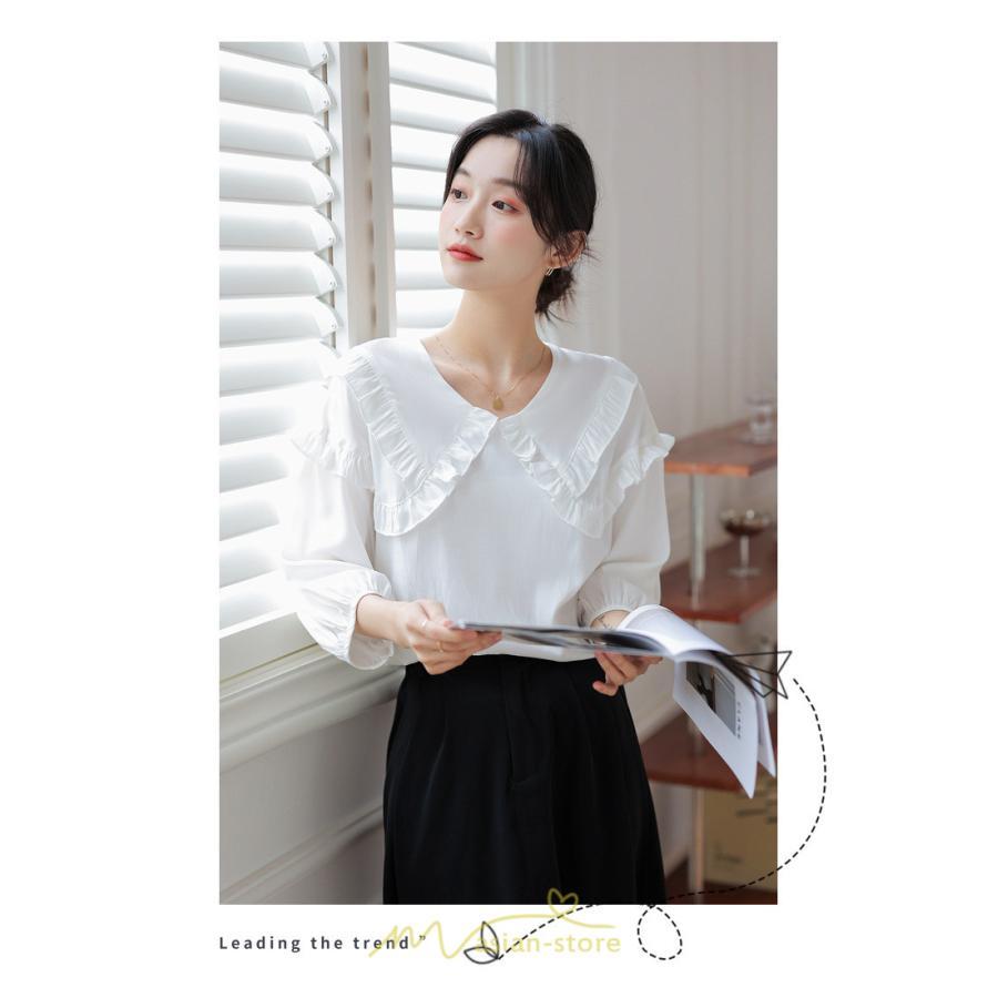 シャツ・ブラウス | トップス ブラウス 七分袖 シャツ きれいめ レディース 夏 白 赤 クルーネック フリル 春夏コーデ オフィス お仕事 通勤 就活 お出かけ ビジネス カジュアル