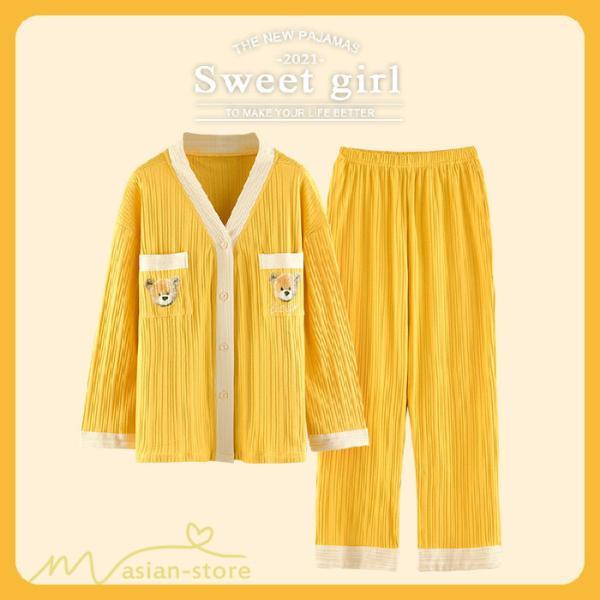 パジャマ ルームウェア | パジャマ ルームウェア レディース 春夏秋 長袖 綿ルームウェア 大きいサイズ 上下セット きれいめ 可愛い セットアップ 部屋着 トレンド 寝巻き 韓国風 女性着