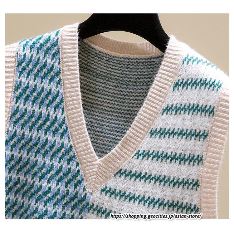 ベスト | ニットレディース トップス Vネック タンクトップ ノースリーブ 袖なし インナー ニット 女ニット 20代30代 重ね着風 レイヤード風 セーター