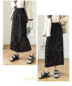スカート | ロング マキシ フレアAライン ロングキラキラ 個性的 ハイウエスト スリット 着痩せ あったか 2022新作 体型カバー 冬 秋