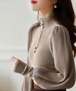 シャツ・ブラウス | バルーン袖 リブニットトップス 韓国風