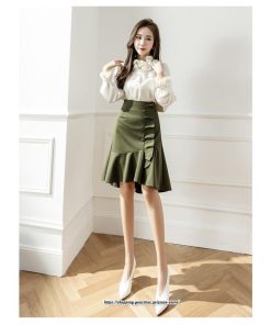 スカート | レディース ミモレ丈 ひざ丈 膝丈 マーメイドフリル オシャレ Aライン キレイめ 着痩せ フェミニン 通学 可愛い 秋服 落ち感 通勤