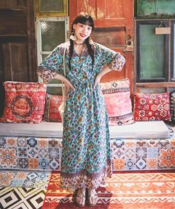 マキシ | ワンピース レディース 総柄 きれいめ ロングワンピース 可愛い カジュアル 春 夏 秋 40代 7分袖 上品 きれいめ 民族風 旅行着 おしゃれ プルオーバー