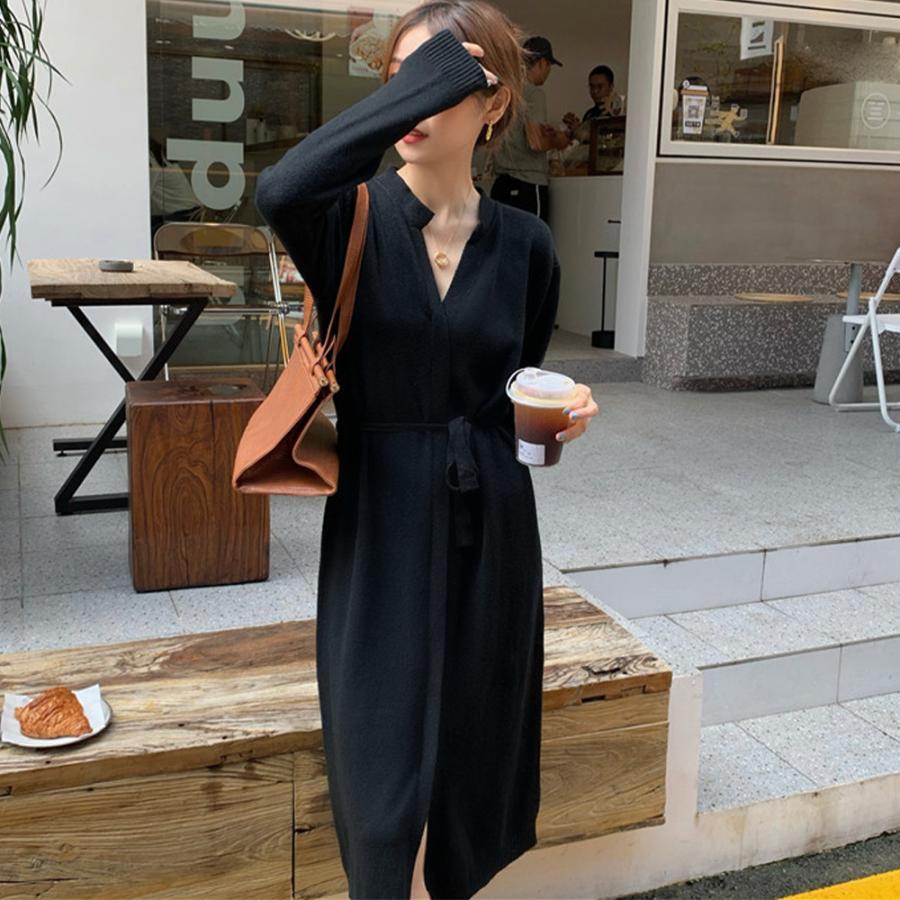 ワンピース | キーネック 大人 おしゃれ ロングワンピ 秋冬 シンプル 上品 ニットレディース セーター暖かい