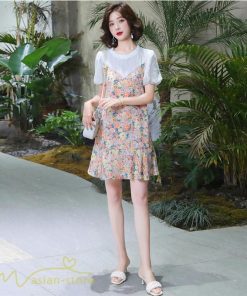 ミディアム | ワンピース レディース 花柄 きれいめ 重ね着風 おしゃれ 上品 夏 新作 ひざ上 ショート丈 カジュアル ミニワンピース 20代 40代 お出かけ 大人 30代 半袖