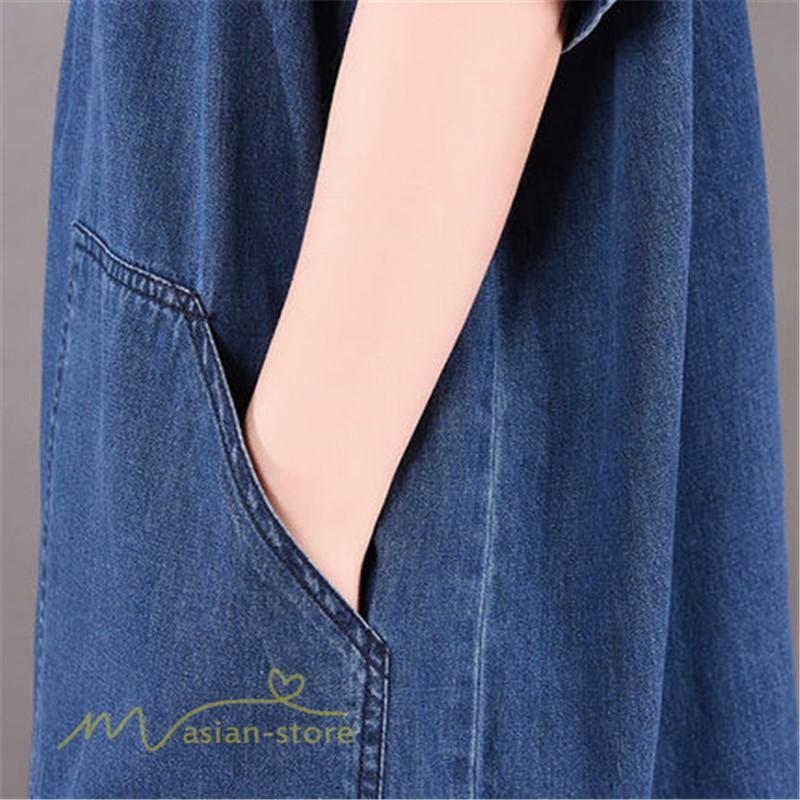 デニムワンピース | ワンピース シャツワンピース ロングデニムシャツワンピース 無地 膝丈 ゆったり 可愛い 半袖 カジュアル 夏コーデ 日常感 体型カバー 大人