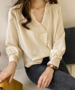 シャツ・ブラウス | 大人 夏 トップス ブラウス オフィス シャツブラウス 長袖 春 フォーマル おしゃれ Vネックブラウス ゆったり レディース