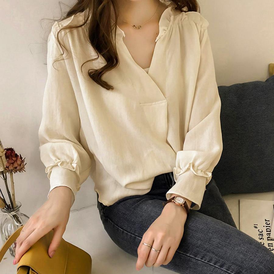 シャツ・ブラウス | 大人 夏 トップス ブラウス オフィス シャツブラウス 長袖 春 フォーマル おしゃれ Vネックブラウス ゆったり レディース