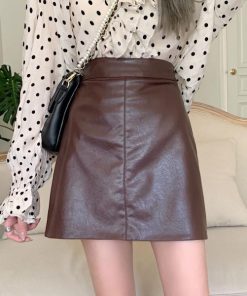 スカート | 13色pu台Aラインミニ秋冬タイトハイウエスト ヒップアップ 合皮レザー 裏地付き 無地 安全性 セクシー