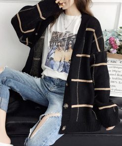 ニット・セーター | ニットカーディガン BIGチェック柄 韓国風