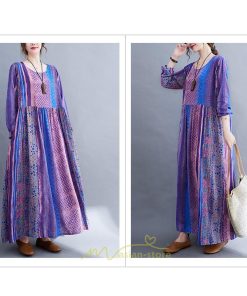 マキシ | ワンピース ルームウェア コットン 部屋着 大きいサイズ 秋 ゆったり 体型カバー 着痩せ レディース 可愛い　ゆったり ロング 外出 ぽっちゃり 長袖