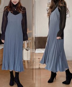 ロングスカート | ロングワンピース シンプル 無地 重ね着 フェミニン フレアキャミワンピ 着やせ レディース キャミソールワンピース プリーツ