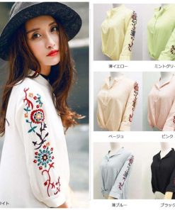 在庫限り・売り尽くしセール | 7分袖 花柄刺繍 プルオーバー シャツ 春夏 ブラウス トップス