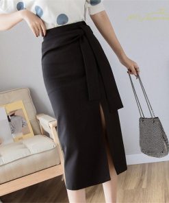スカート | 夏 膝丈 セクシースリット タイト無地 大人 リボン 可愛い オフィス 30代40代50代 夏服 サマースカート しっかり