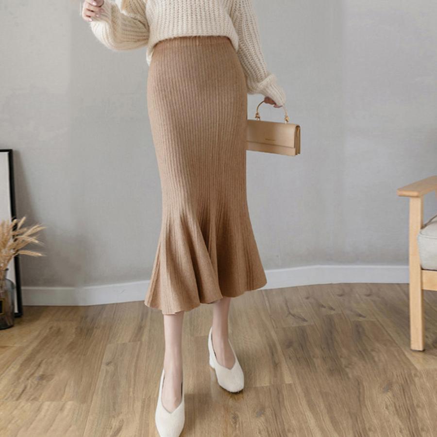 フレアスカート | リブニット マーメイドスカート 春秋冬
