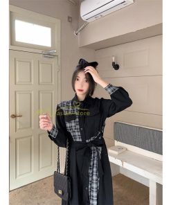 マキシ | シャツワンピース 秋物 レディース ロングワンピース ドッキングワンピース 切替 チェック柄 Aラインワンピース レイヤード風 フェイク お呼ばれ 30代40代50代