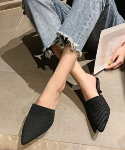 パンプス | 靴 ヒールサンダル ミュールパンプスサンダル レディース かかとなし春夏 ポインテッドトゥ サボサンダル