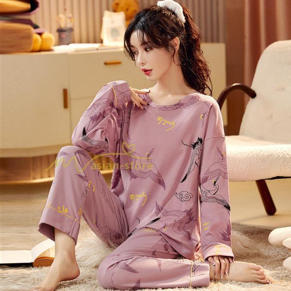 パジャマ ルームウェア | パジャマ ルームウェア レディース 春秋 長袖 パジャマ 綿ルームウェア 20色 上下セット 可愛い ナイトウェア Tシャツ 寝巻き 室内着 ホームウェア ロングパンツ