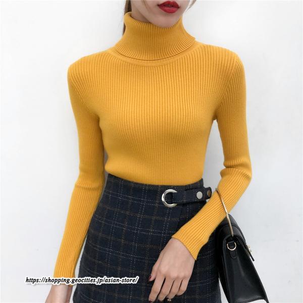 ニット・セーター | カットソー ニット レディース リブニット ハイネック 長袖 秋冬 春 トップス スリム ストレッチ 暖かい 長袖ニット 無地 プルオーバー インナー 長袖カットソー