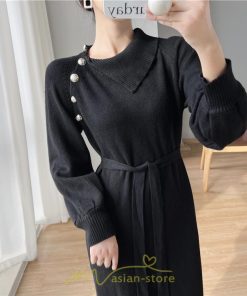 ニットワンピース | シンプル 秋冬 ベーシック 無地 膝丈 ミディアム丈 着痩せ スリット お出かけ 旅行 デート 送料無料 20代30代40代50代 女子会