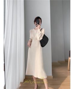 ニットワンピース | レディース 冬 きれいめ ロング おしゃれ 秋冬 長袖 送料無料 着痩せ 無地 通勤 提灯袖 可愛い パフスリーブ 20代30代40代50代