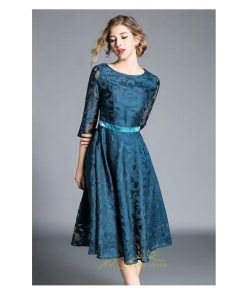 ミディアム | ワンピース ドレス 春物 夏服 膝丈ワンピース 二次会 パーティードレス ママ お呼ばれ 上品 レースワンピ エレガント フォーマル 30代 面接 七分袖 Aライン