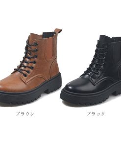 ショートブーツ | 春秋冬 靴 レースアップ 厚底 レディースブーツ ブラックブラウン ワークブーツ