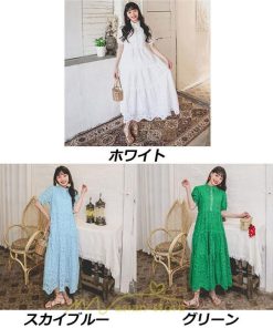 マキシ | リゾートワンピ ビーチウェア リゾート ワンピース レース 夏 秋 大人可愛い リゾート お出かけ 愛されコーデ 流行 お茶会 半袖 女子会 ダンス 学園祭 撮影会