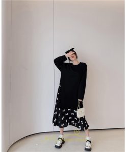 マキシ | ドッキングワンピース 秋 レディース 長袖ワンピース ロングワンピース 切り替えワンピース フェイク Aラインワンピース お呼ばれワンピース レイヤード風