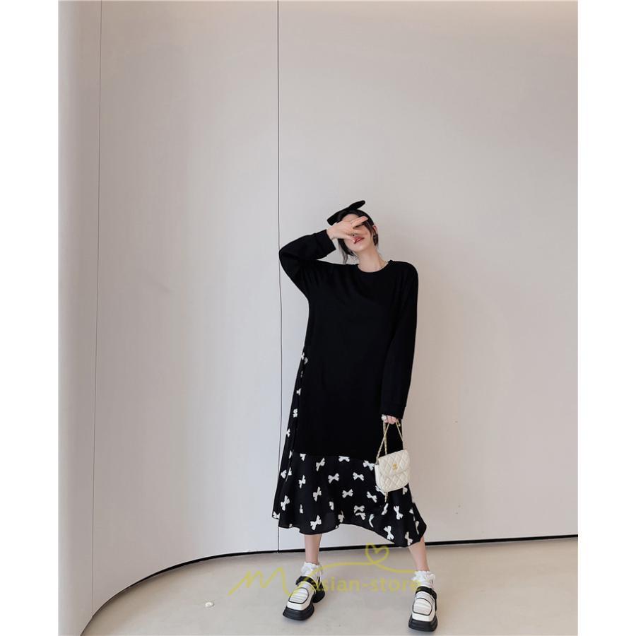 マキシ | ドッキングワンピース 秋 レディース 長袖ワンピース ロングワンピース 切り替えワンピース フェイク Aラインワンピース お呼ばれワンピース レイヤード風