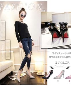 パンプス | レディース 美脚ハイヒール 黒 靴 ポインテッドトゥ リボン