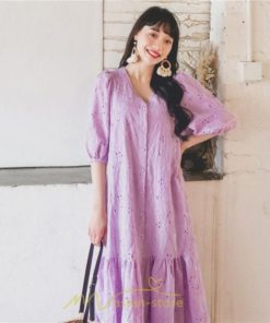 マキシ | ワンピース レディース 夏秋 無地 ロング丈 長袖 白 紫 大人 上品 20代 30代 40代 刺繍 レース ママ 母 痩せて見える 同窓会 デート 謝恩会  女子会 食事会